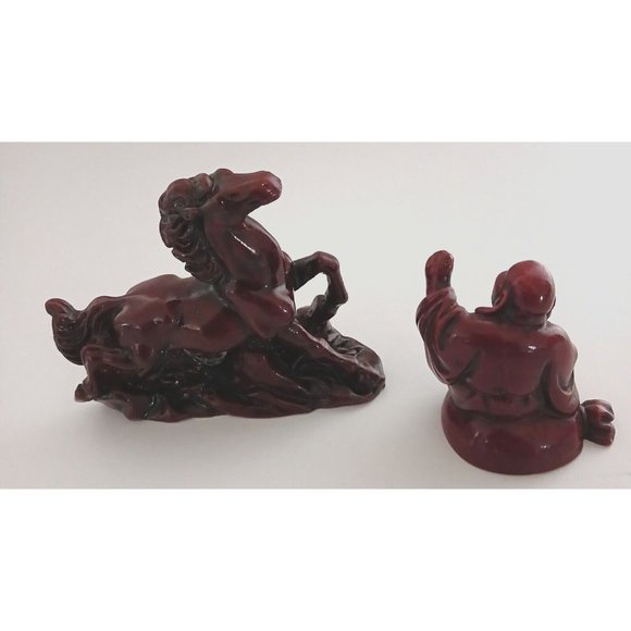 Vintage Small Laughing Lucky Buddha Statue Red Resin and Feng Shui Dragon Lot - Picture 9 of 15